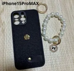 iPhone15ProMAX用 ケース パール 黒 お花 レトロ 上品