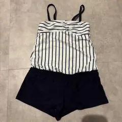 女の子用 ワンピース水着 ストライプ柄 ネイビー