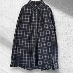 ユニクロ　長袖シャツ　チェック柄　カジュアル　レトロ　ネイビー×イエロー　L