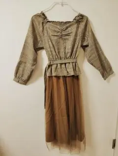 MAJESTIC LEGON【未使用】チェック柄　切り替えチュールドレス　タグ付