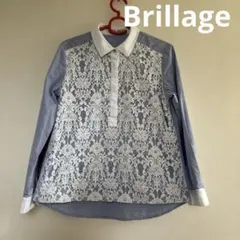 ▽Brillage　ブリアージュ　長袖　シャツ　9R　ブラウス　レース　水色　綿