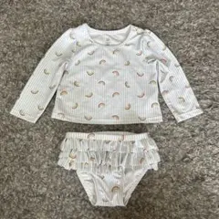レインボー柄 ベビー水着 2点セット　ラッシュガード