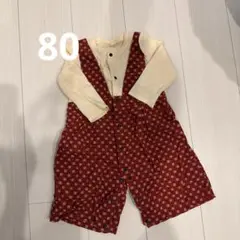 赤色花柄長袖ロンパース