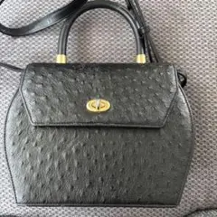 モリハナエ　ブラックオーストリッチ風ショルダーバッグ