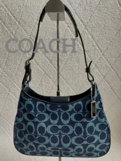 COACH シグネチャー ワンショルダー バッグ黒×ネイビー　ウール8139