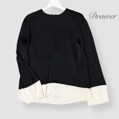 Drawer シルク100% バイカラー バックジップ ノーカラーブラウスのサムネイル