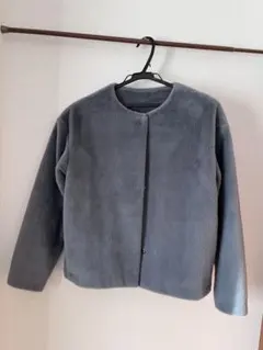 [美品！] UNIQLO ノーカラーフリースジャケット グレー