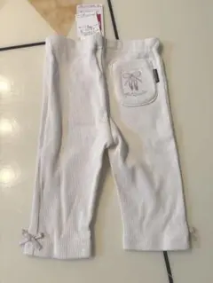 【新品未使用】リブ編み ホワイト パンツ バレエ刺繍
