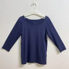 ユニクロ HEATTECH UネックT 9分袖【110】ネイビー