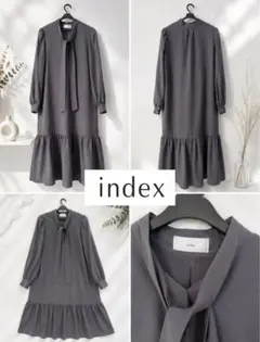 index ボウタイAラインフレアロングワンピース チャコールグレー Mのサムネイル