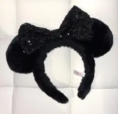 ミニー カチューシャ ブラック スパンコールリボン 黒 ファー