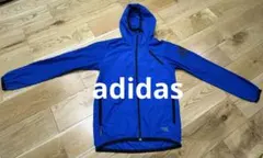 【美品】adidas青 フード付き ウィンドブレーカー