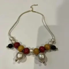 ハンドメイド　シンメトリー大粒コットンパールネックレス