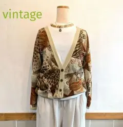 vintage■カーディガン□幾何学□ベージュ系