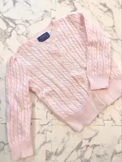 極美品♡ラルフローレン　ケーブルニット　カーディガン　ロゴ　刺繍　ピンク　S相当 極美品♡ラルフローレン ケーブルニット カーディガン ロゴ 刺繍