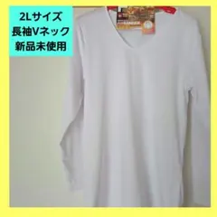 【LL】インナー Vネック 長袖 白　1枚　裏起毛　静電気防止　保温　ストレッチ