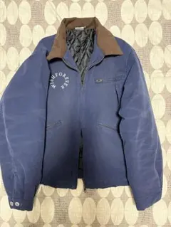 ネイビー ブラウン襟 刺繍ロゴジャケット