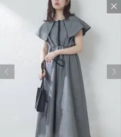 美品 natural couture配色パイピングビック衿ワンピースfree