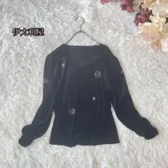 ⚫︎美品　伊太利屋ベロアビジューデザイン長袖カットソー（9A2）モード系　上品のサムネイル