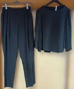 レディース セットアップ 　ノーカラージャケット パンツスーツ 黒　L