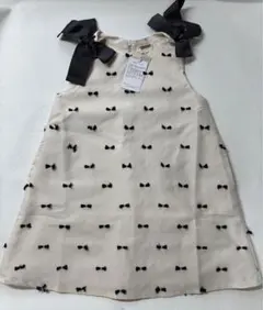 リボン付きボウタイ柄ノースリーブワンピース