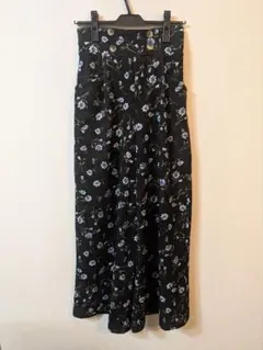 花柄 ワイドパンツ イージーパンツ ブラック Mサイズ