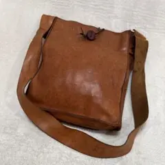 ヴィンテージ 本革 型押し ショルダーバッグ 茶