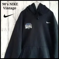 ナイキ★パーカー ヴィンテージ L相当 ブラック 刺繍ロゴ 90年代