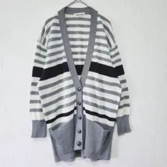 【Pierre Cardin】（M）ボーダーロングニットカーディガン/羽織りのサムネイル