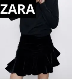【新品未使用】ZARA ベルベット ギャザー ミニスカート ベロア ブラック