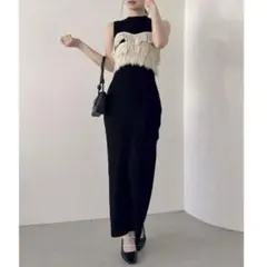 dazzlin ダズリン フリンジビスチェIラインワンピース ブラック 黒