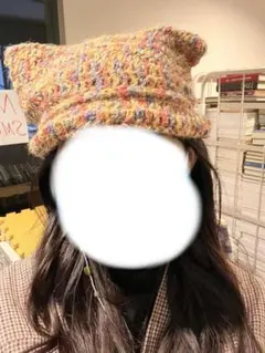 ハンドメイド多色編み物猫耳ニット帽