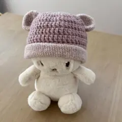 ハンドメイド　くまみみ　帽子　ボンネット　くすみピンク　ぬい服　ベビー帽子