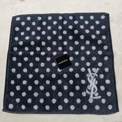 イヴサンローラン　タオルハンカチ　ドット柄ロゴ刺繍入り　新品