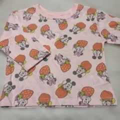 Disney ベビー 長袖カットソー 90 ピンク いちご柄　りんご柄