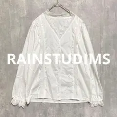 RAINSTUDIMS レース付きホワイト 長袖シャツ オシャレヴィンテージ