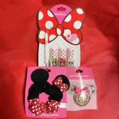 送料込 半額 ディズニーリゾート ヘアアクセサリー ネイル 3点セット ミニー