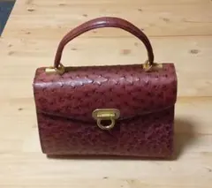 オーストリッチレザー ハンドバッグ 赤茶色