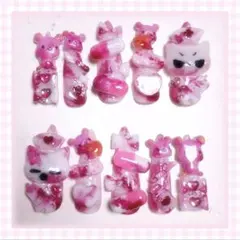 ネイルチップ　グルーミー風　地雷系　量産型　平成女児　血みどろ　熊　ゴテゴテ　㌠