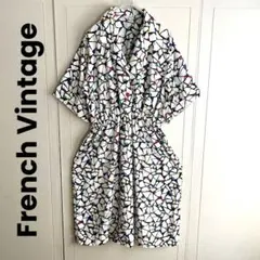 激カワ❗️ French Vintage ミッドセンチュリー柄 半袖 ワンピース