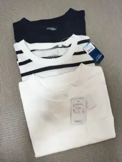 新品✩Tシャツ3枚セットキッズ160cm(150cmくらい？)無地、ボーダー　綿のサムネイル