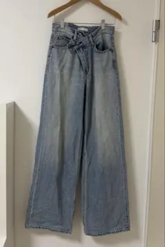 クロスウエスト ワイドデニムパンツ