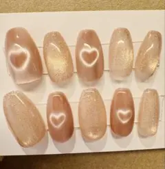 マグネットネイル ベージュ バレンタイン ショートバレリーナ ネイルチップ