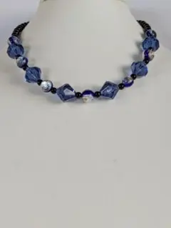 新作11月【トンボ玉風ラウンドブルー系一連ネックレス】ハンドメイド