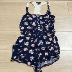 FOREVER 21 花柄 つなぎ Sサイズ レディース ネイビー