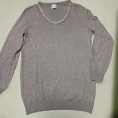 Tiara グレー パール装飾 長袖ニット