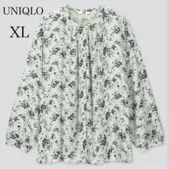 ☆大きいサイズ☆ ユニクロ プリントギャザーブラウス(長袖) 花柄 レーヨン
