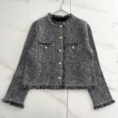 未使用級 2025AW 23区 見上愛さん着用 ツイード ニット ジャケット 青のサムネイル
