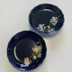 麒麟峰 銘々皿 2枚セット 瑠璃色 花柄 金彩のサムネイル