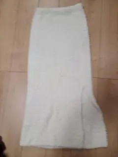 ZARA シャギーニット ロングスカート ホワイト S